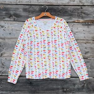 G. H. Bass & Co Songbird Multicolor Print Cotton Cardigan Sweater Size XL